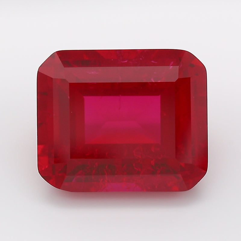 7.97 Carat Pigeon Blood Emerald Cut Lab Grown Ruby
