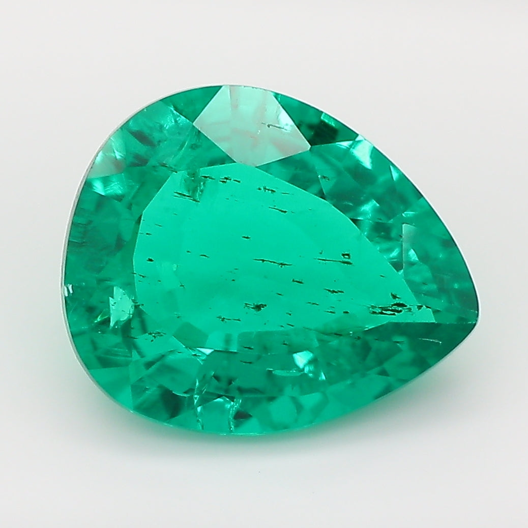 3.39 Carat Green Pear Cut Lab Grown Colombian Emerald