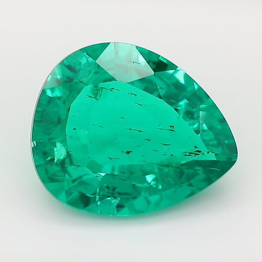 3.39 Carat Green Pear Cut Lab Grown Colombian Emerald
