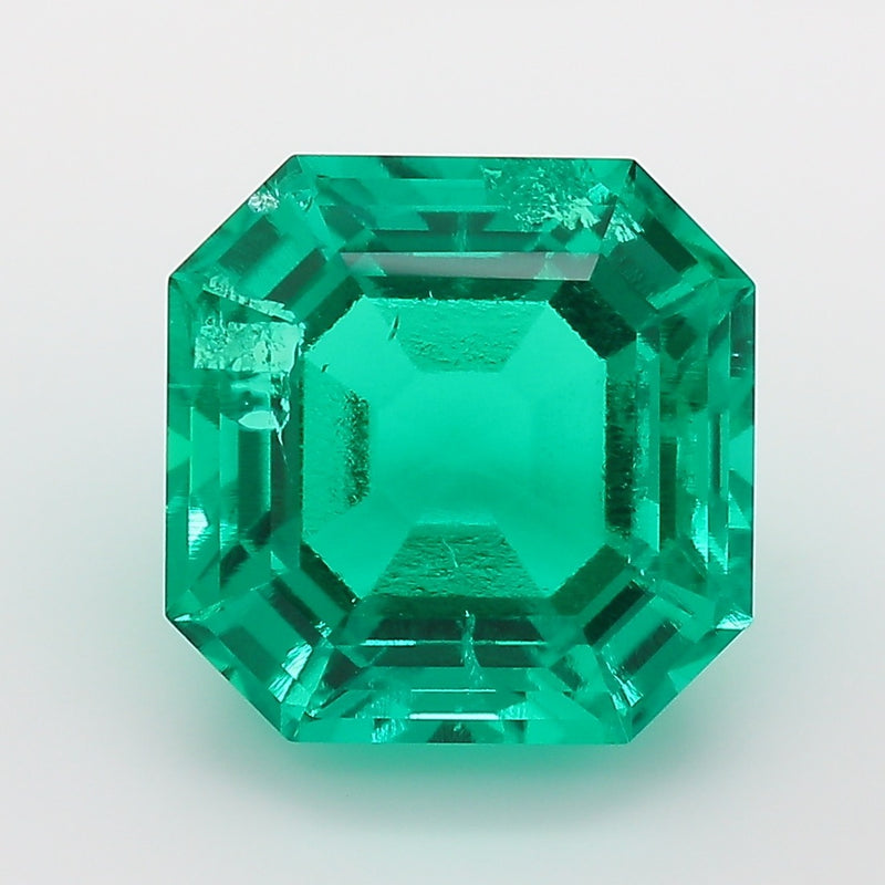 4.47 Carat Green Square Emerald Cut Cut Lab Grown Colombian Emerald