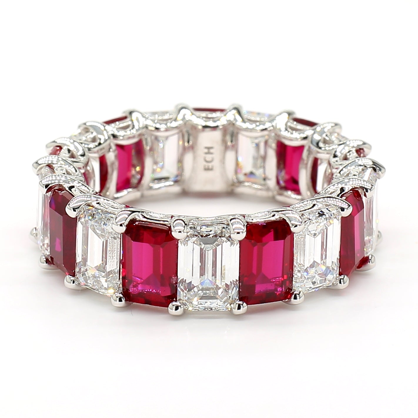 Revival Diamond 14K White Gold Eternity Ring Ruby and Diamond Mix Band for Women