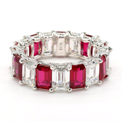 Revival Diamond 14K White Gold Eternity Ring Ruby and Diamond Mix Band for Women