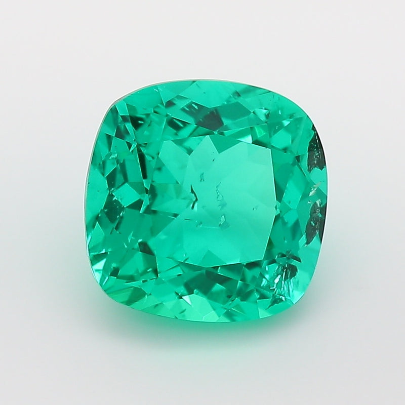 2.83 Carat Green Square Cushion Cut Lab Grown Colombian Emerald